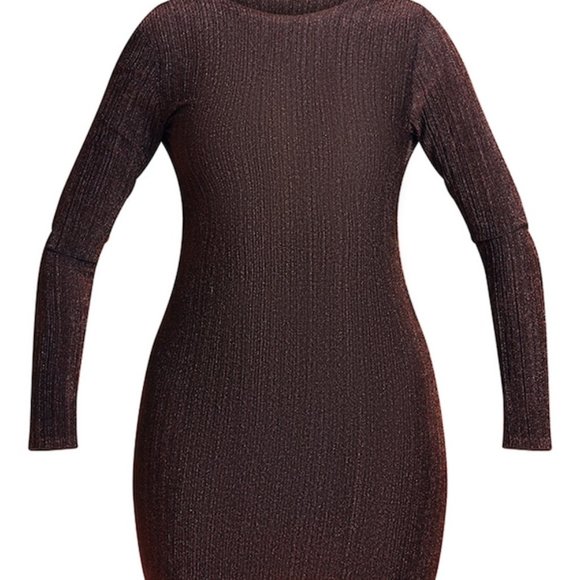 Pretty Little Thing - Chocolate Glitter Plisse Dress - Size 12 - Picture 5 of 5